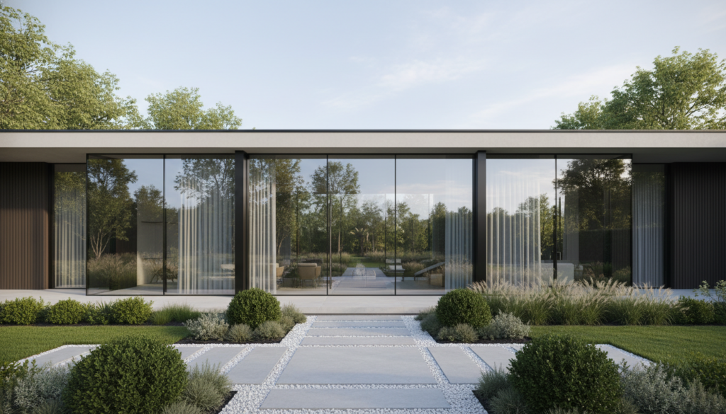 Moderne festverglaste Fenster in einem Smart Home