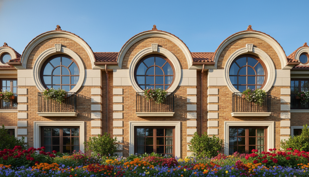 Rundbogenfenster in einem Wohngebäude