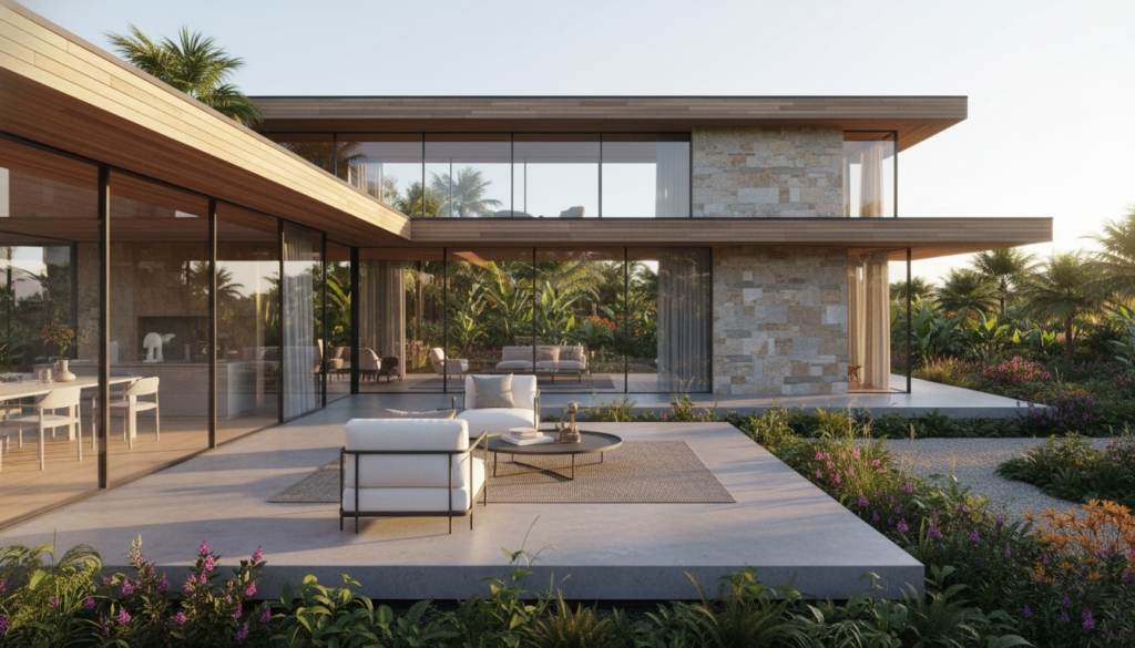 moderne Wohnarchitektur mit raumhoher Verglasung