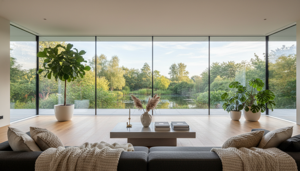 raumhohe Verglasung in einem modernen Wohnraum